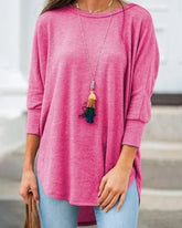 Rund halsad trekvartsärm enfärgad T-shirt